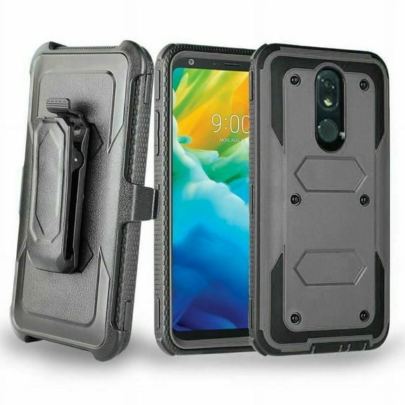 GSA Hexagon Hybrid Case w/Kickstand Holster Clip For LG Stylo 5 - Gray/Black