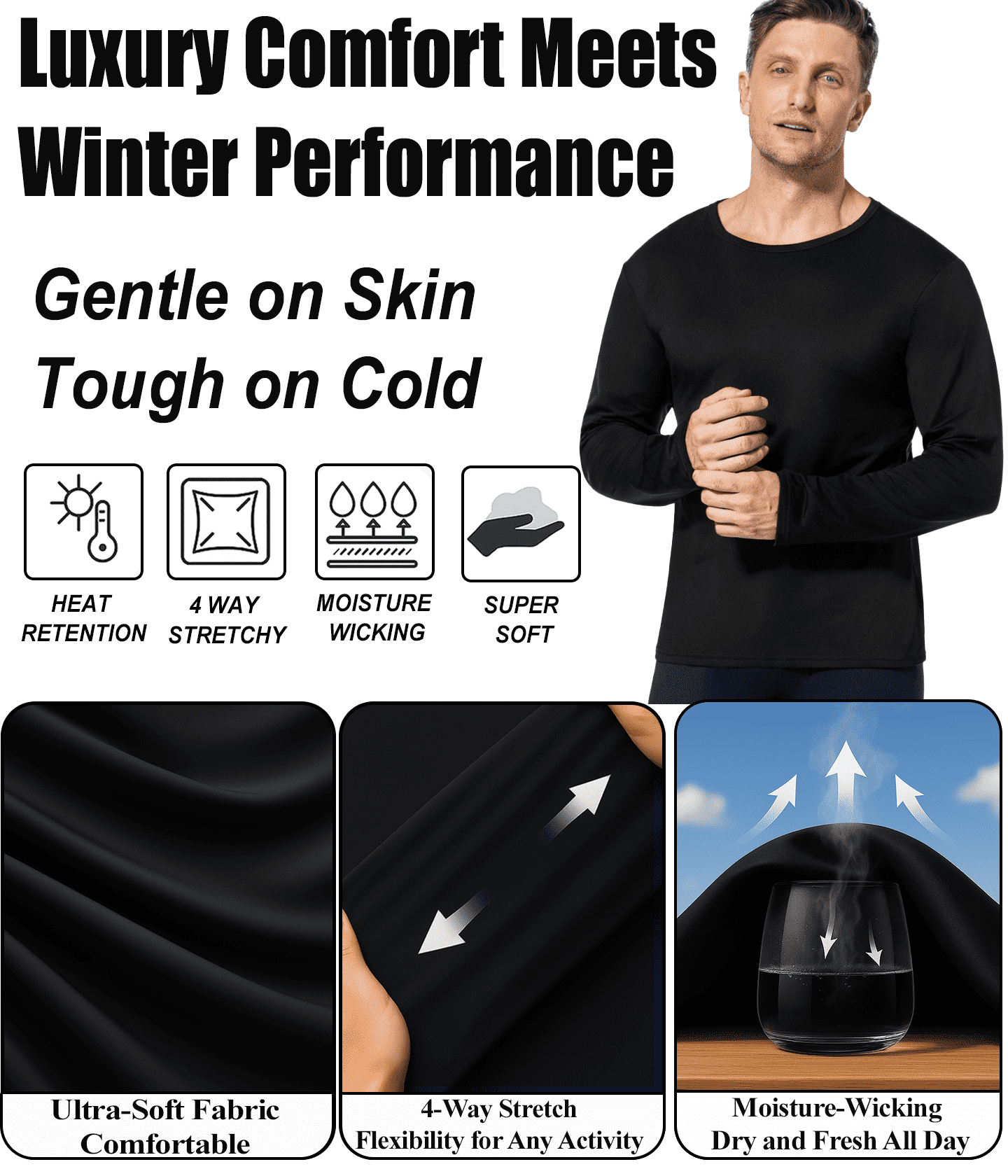 2 Pack Thermal Underwear Long Johns for Men Fleece Lined Base Layer Tops and Bottoms Set Cold Weather Clothing Gear Winter Gift