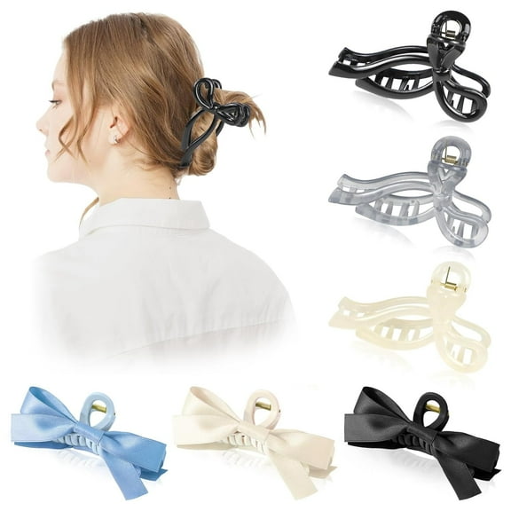 LIOUCBD 6pcs Bow Hair Claw Clips for Women, Cute Claw Clips for Thin Hair, Large Hair Clips for Thick Hair, Ribbon Non-Slip Bow Hair Clips Hair Styling Accessories Gifts for Girls