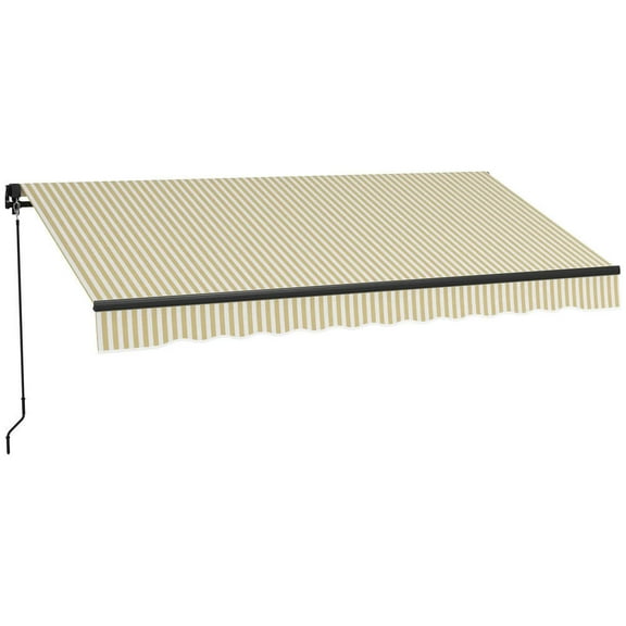 GVN Patio Awning, Outdoor Sun Shade Shelter Cover Awnings,12' x 10' Retractable Awning, 280gsm UV Resistant Sunshade Shelte, Beige and White