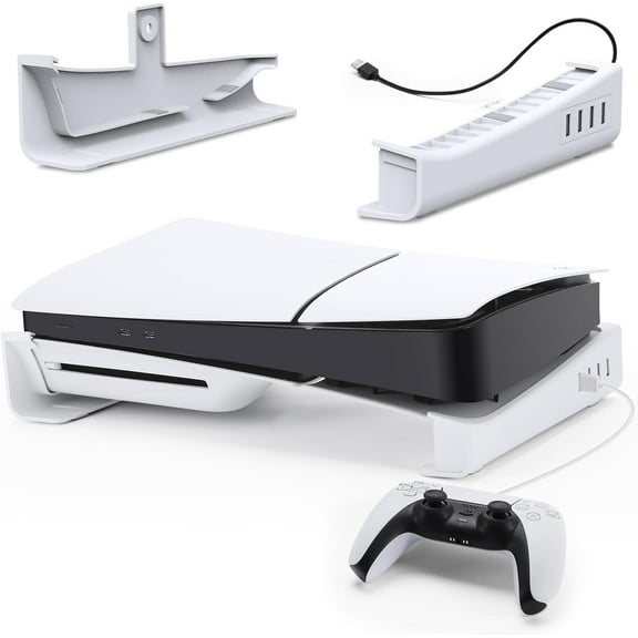 Horizontal Stand for PS5 Slim Console with Hub, Base Stand Holder Accessories Compatible with Playstation 5 Slim Disc & Digital Edition, 1 USB-C and 4 USB-A Ports