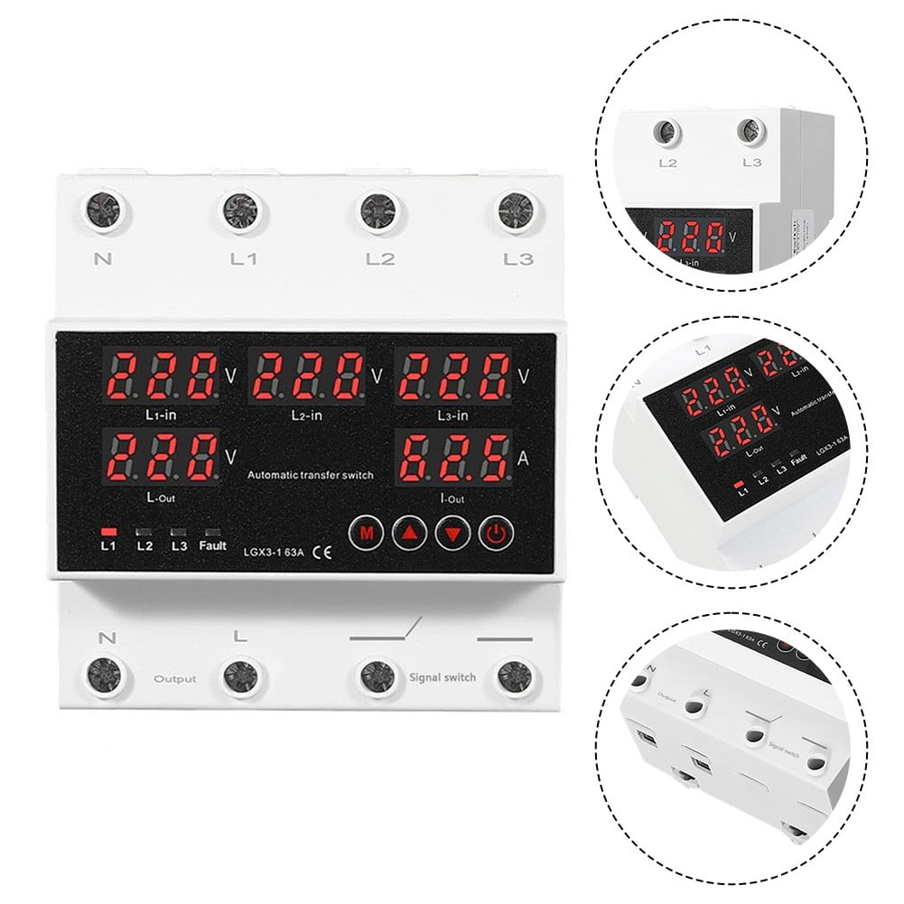 4P 63A Automatic Transfer Switch with LED Display for Generator ATS Over-Voltage Under-Voltage Protection A