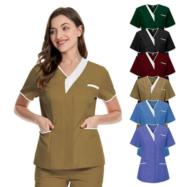 Bata quirúrgica de hospital, bata de médico de manga corta, bata de enfermera de algodón con cuello en V, ropa de trabajo para técnicos, ropa para mujeres, clínica, salón de belleza, top