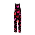 thumbnail image 5 of QATAINLAV Women's Jumpsuits with Pockets Sleeveless Strap Wide Leg Onesie Pants Cute Haert Print Button Overalls, Multicolor, XXXL, 5 of 6