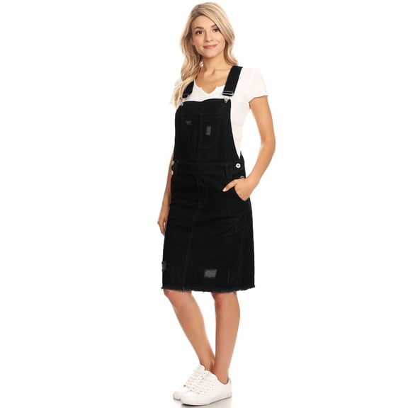 Women Juniors Fashion Adjustable Shoulder Straps Blue Denim Overall Dress