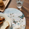 thumbnail image 3 of Teal Tulip Butterfly Round 13 Inch Placemats Set of 4, Beige Turquoise Floral Farmhouse Blue HeatResistant Non Slip Place Mats for Dining Table, Wipeable Braided Kitchen Table Mats for Housewarming, 3 of 9
