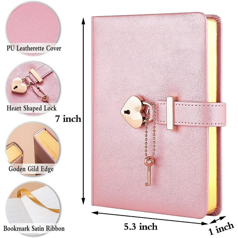 Boriyuan B6 Heart-Shaped Lock Diary for Girls Ages 8-12