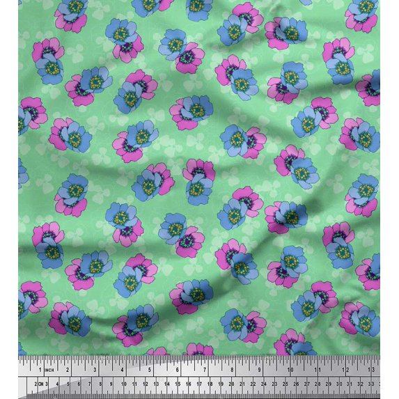 Soimoi Green Cotton Duck Fabric Buttercup Floral Print Fabric by the Yard 42 Inch Wide