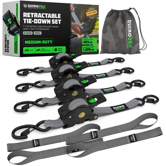 Correas retráctiles Rhino USA, 1 cm x 3 m, 550 kg, paquete de 4