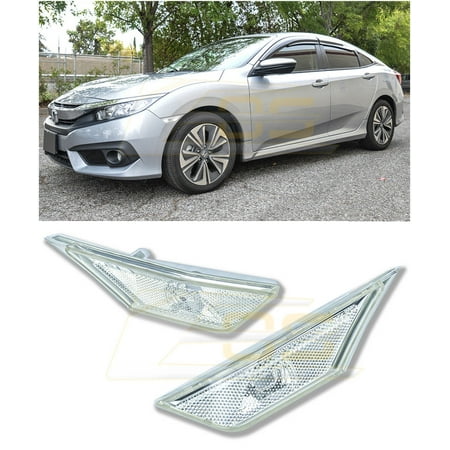 - For 2016-Present Honda Civic CRYSTAL CLEAR Lens JDM Front Bumper Fender Reflector Side Marker Lights Turn Signal Lamps Pair