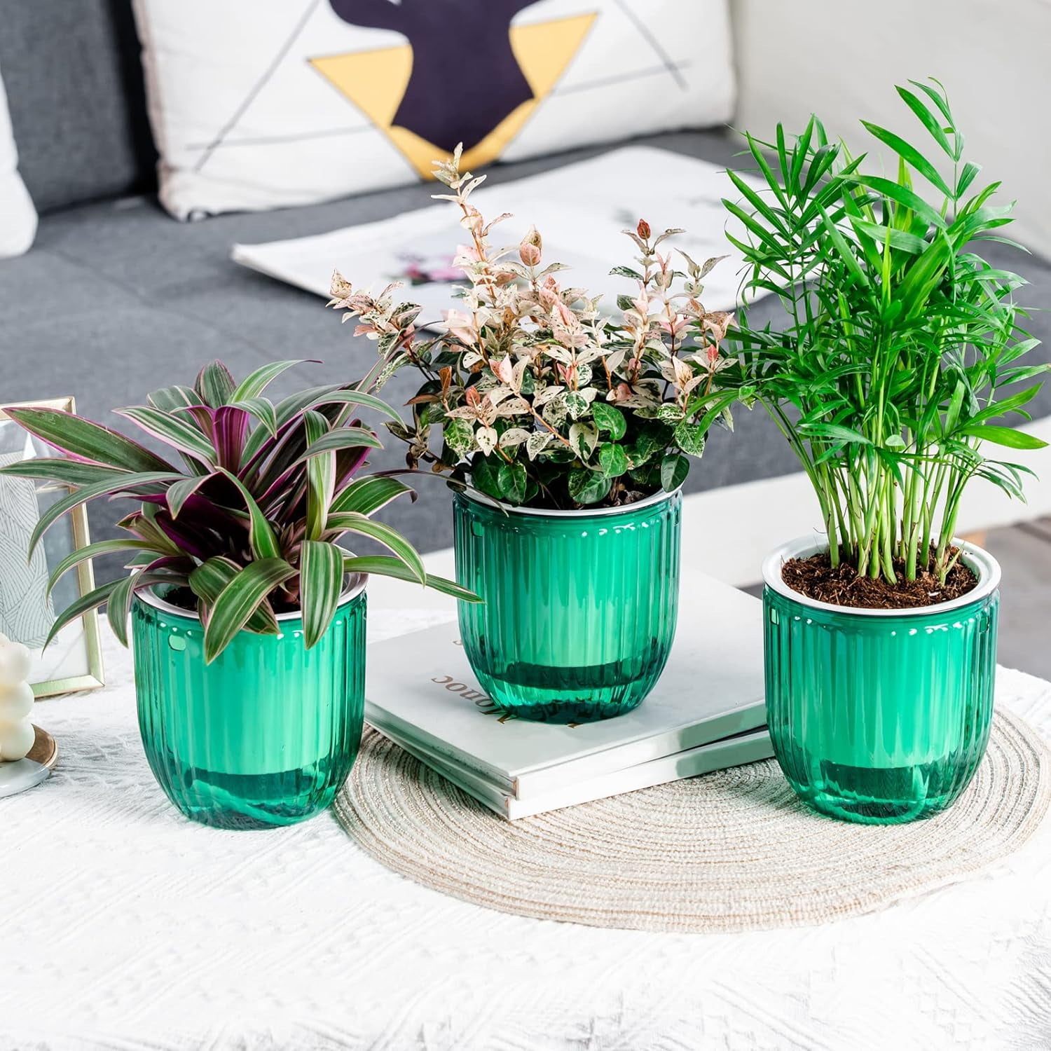 3 Pack 4.5 Inch Self Watering Hanging Planter, Hanging Planters for Indoor Plants Basket Bulk Outdoor Plastic Hanging Plant Pots with 3 Hook Chains Drainage Holes for Garden Home(Green)