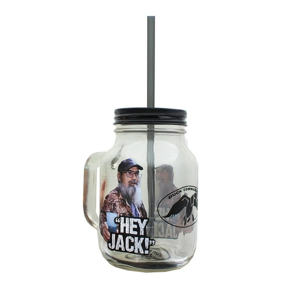 Duck Commander Hey Jack Clear Mason Jar w/ Straw & Lid