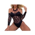 thumbnail image 4 of Women Lingerie Underwear Leopard Lace Mesh Bodysuits Women Exotic Set Long Sleeves Bodysuit, 4 of 7