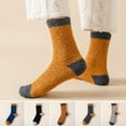 thumbnail image 2 of Mightlink 1 Pair Winter Socks Elastic Contrast Color Cozy Coral Fleece Soft Keep Warm Thicken Sweat Absorption Winter Floor Socks for Home, 2 of 7