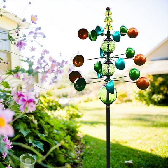 Outdoor Rotating Garden Wind Spinner, Metal Windmill Stake, Yard Art Decor, 1pc Weather resistant Iron Three tier Spinner, for Lawn Patio Landscape Adults, Whirligig Lawn Ornament