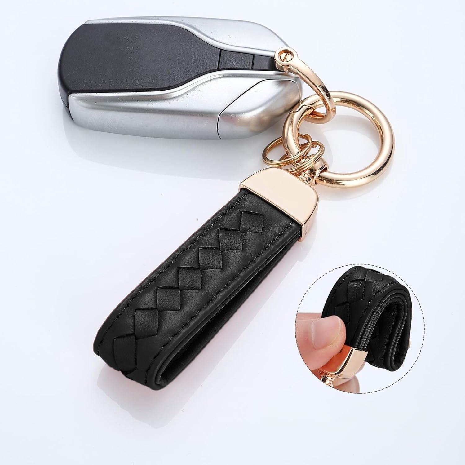 Car Keychain, Universal Key Fob Holder with 360 Degree Rotatable, Anti-Lost D-Ring, 2 Keyrings and 1 Screwdriver – Black