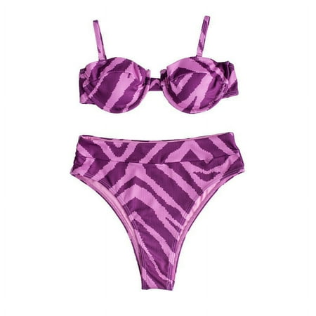 Cathalem Womens Swimsuits Women s Sexy Thong Bottom Two Piece Bikini Double Shoulder Straps Cute Swimsuit Triangle Bathing (Purple S)