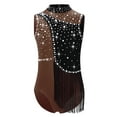 thumbnail image 3 of TSSOE Kids Girls Shiny Diamond Tassel Gymnastics Leotard Sleeveless Dance Bodysuit Skating Jumpsuit Unitard Brown 14, 3 of 5