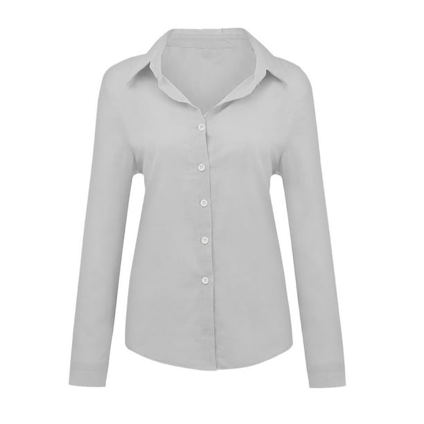 Camisetas de manga larga para mujer camisetas con botones de lino y algodon blusas tipo tunica fina Vintage de invierno camiseta basica de oficina Bodega Aurrera en linea