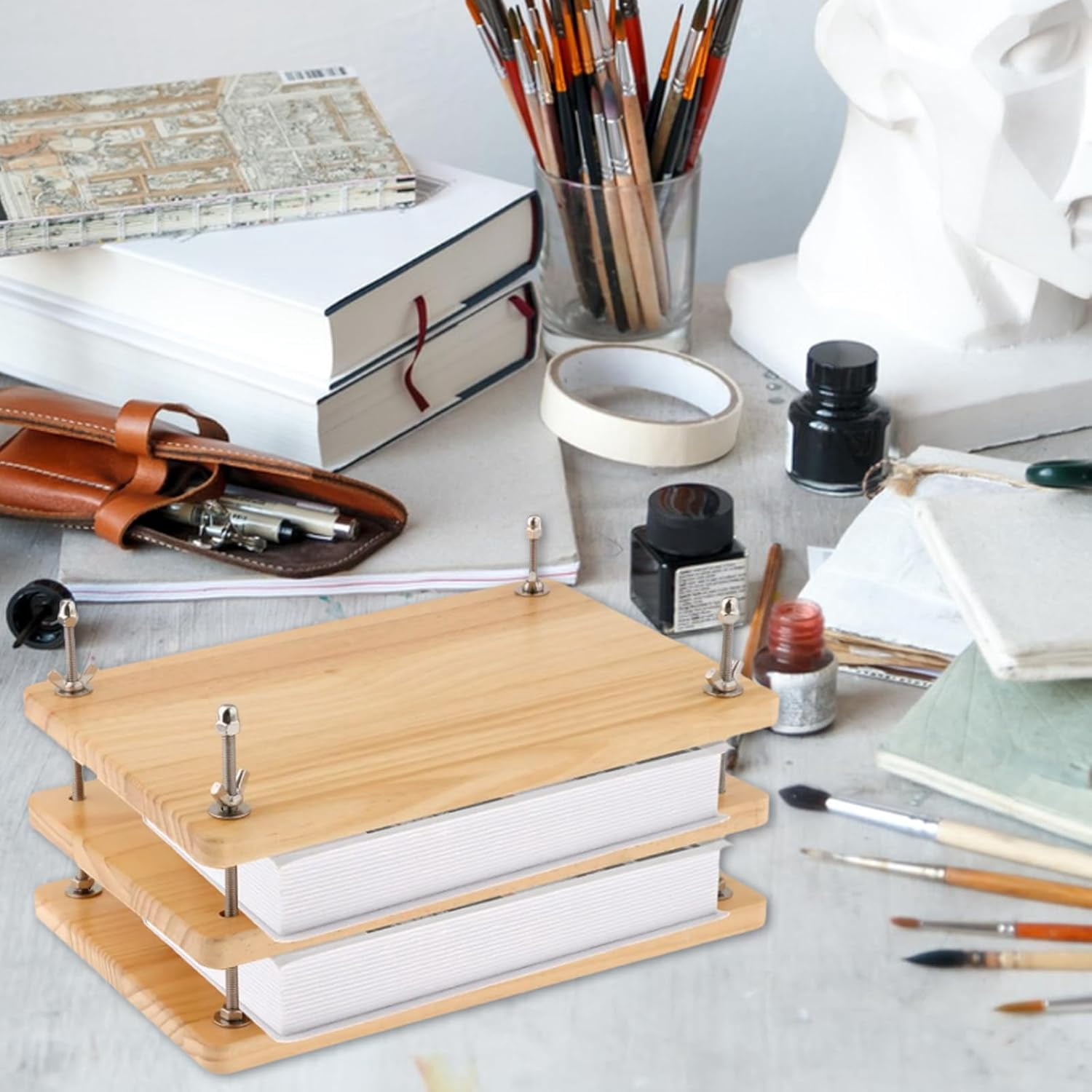 3Press Boards Wooden Book Press, 30 x 20 cm Book Press, Multifunctional Manual Sturdy Bookbinding Tool, Practical Bookbinding Accessories, DIY Bookbinding Labels, Wood Shape Factor