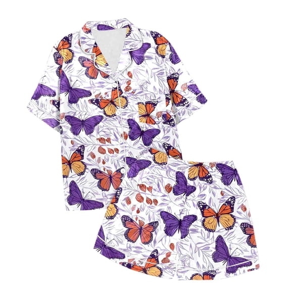 LUOGENLI Girls Pajamas Size 14-23 Shorts Set Kids Girls Erfly Printed Short Sleeve Shorts Two Piece Pajama Set Girls Pajamas Size 12-37 Big Kids White Size 12-13 Years