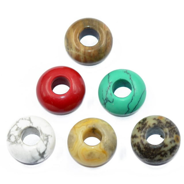 6pcs Mixed Gemstone Big Hole Rondelle European Loose Beads Fit Bracelet Charms