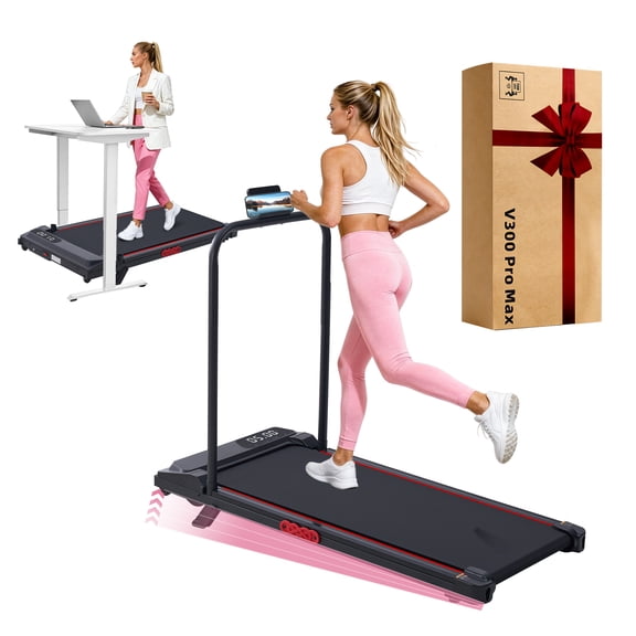 3.0 HP Compact Under-Desk Walking Pad Treadmill with Handrail and Incline Adjustment, Portable Small Electric Treadmill for Home & Office, Speed 0.6–7.6 MPH, 350 lbs Weight Capacity