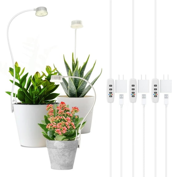 Sthmolepy LED Grow Lights for Indoor Plants, 4000K Full Spectrum with 3/9/12H Timer, Clip-on 3-Pack