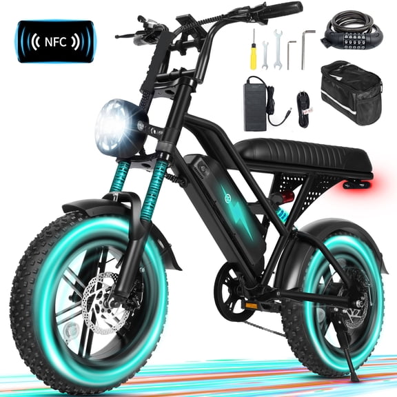 ESKUTE V100 Electric Bike for Teens Adults, 750W Peak 1500W 28 Mph 48V 18 Ah,16"x4.0" Fat Tire E Bicycle, 7-Speed E-Bike with Dual Suspension, Black with Lock & Phonebag, UL2849