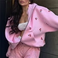 thumbnail image 5 of Women Cherry Print Zip Up Hoodie Long Sleeve Oversized Hooded Sweatshirt Y2k Jacket Pink L, 5 of 9