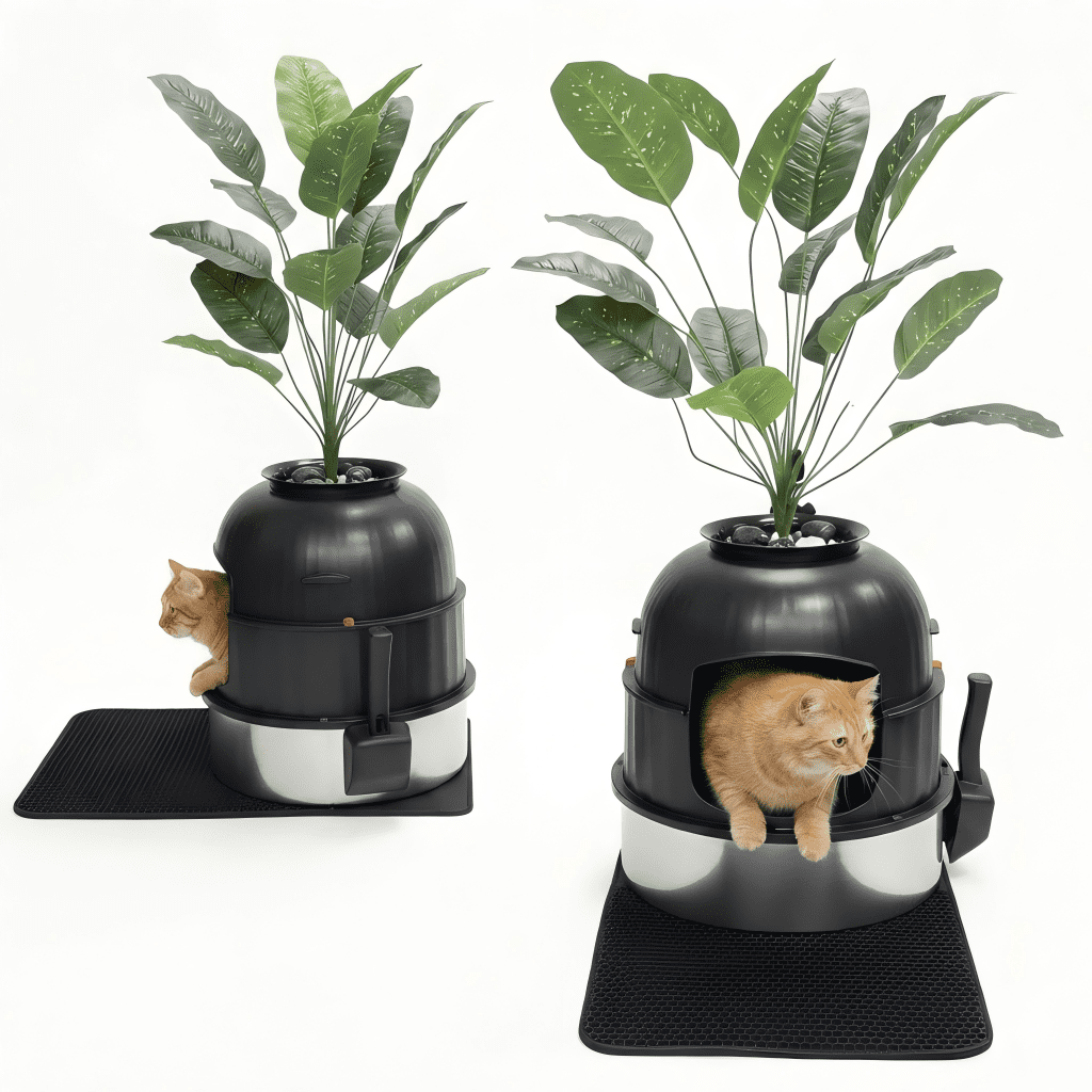 Aqwiopr Litter Box Cat with Faux Plant & Scoop, Hidden Enclosure Litter Tray with Odor Control & Carbon Filter in Living Room, Bedroom, Corner, Black