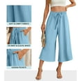 thumbnail image 6 of Audhol Womens Capri Pants, Flowy Linen Pants Women Wide Leg Tie Knot Pants Loose Beach Pants High Waisted Trousers with Pockets Wide Leg Capri Pants for Women Blue M, 6 of 9