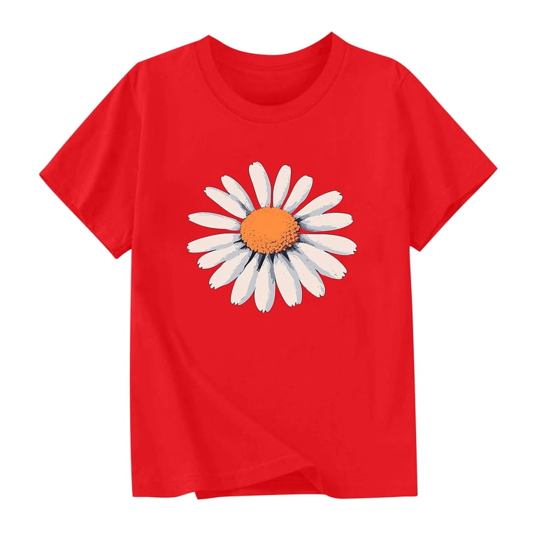 Cotton Cute T-shirts for Girls Casual Summer Tee Daisy Flower