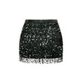 thumbnail image 5 of Hibeli Women Glitter Sequin Fringed High Waisted Sparkly Disco Party Club Night Out Mini Skirt, 5 of 5