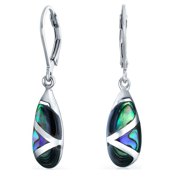 Bling Jewelry Womens  Rainbow Abalone Shell Teardrop Dangle Earrings  Sterling Silver Lever Back