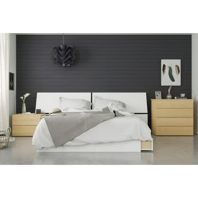Ogilvi Ensemble de Chambre Grand 4 Pcs Érable Naturel et Blanc