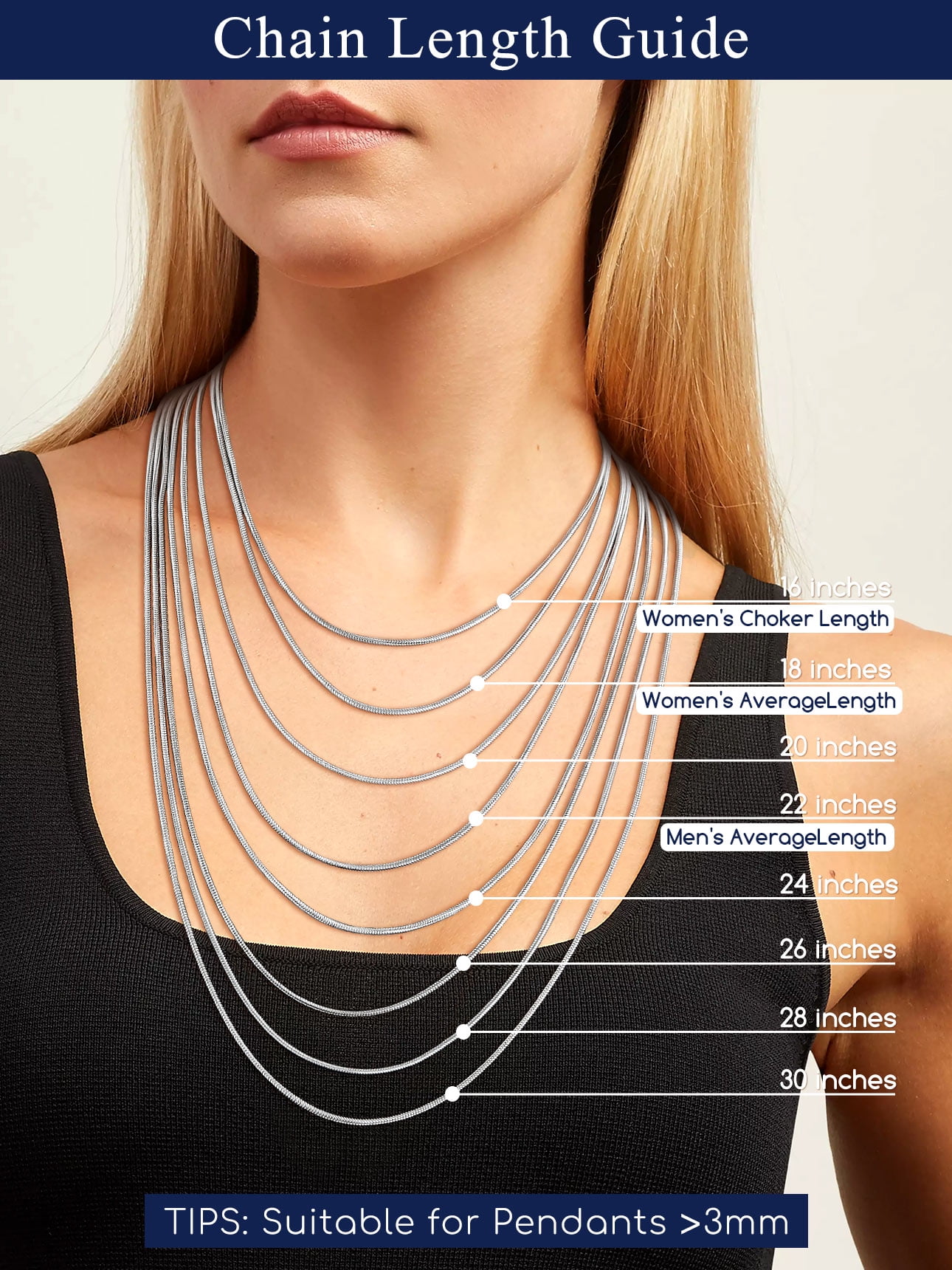 Suplight 2mm Polished Round Snake Chain Necklace for Pendants 14K Gold Plated Stainless Steel