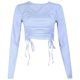 thumbnail image 1 of Women's Shirts Long Sleeves Slim Tee Drawstring Design Open Navel Tops For Spring Summer Party Club, 1 of 5