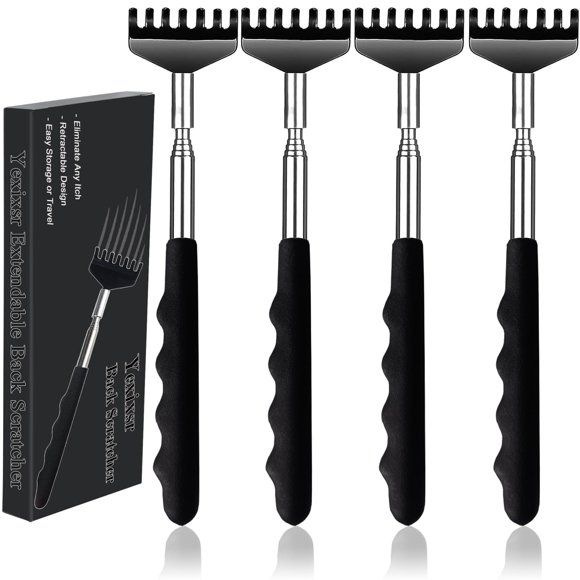 Back Scratcher Yexixsr, extensible, portátil, metálico, paquete de 4 unidades