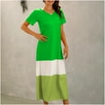 thumbnail image 4 of QUYUON Womens T Shirt Long Dress Casual Color Block Maxi Dress Summer Striped Printed V-Neck Short Sleeve Ankle Length Dresses Beach Sundress Loose Shirt Long Dress, 4 of 5