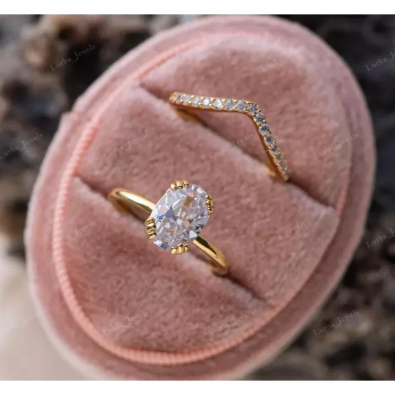 Forever Jewels 2Ct Round Moissanite Womens Bridal Engagement Ring Set 14K Yellow Gold Plated