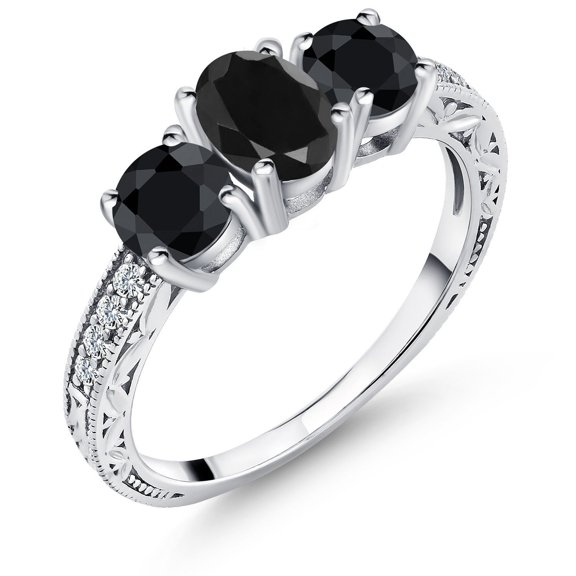 Gem Stone King 2.60 Ct Oval Black Sapphire 925 Sterling Silver Ring (Size 9)