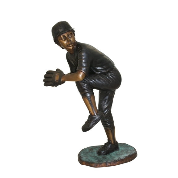 Boy plays baseball Bronze Statue -  Size: 22"L x 12"W x 36"H.