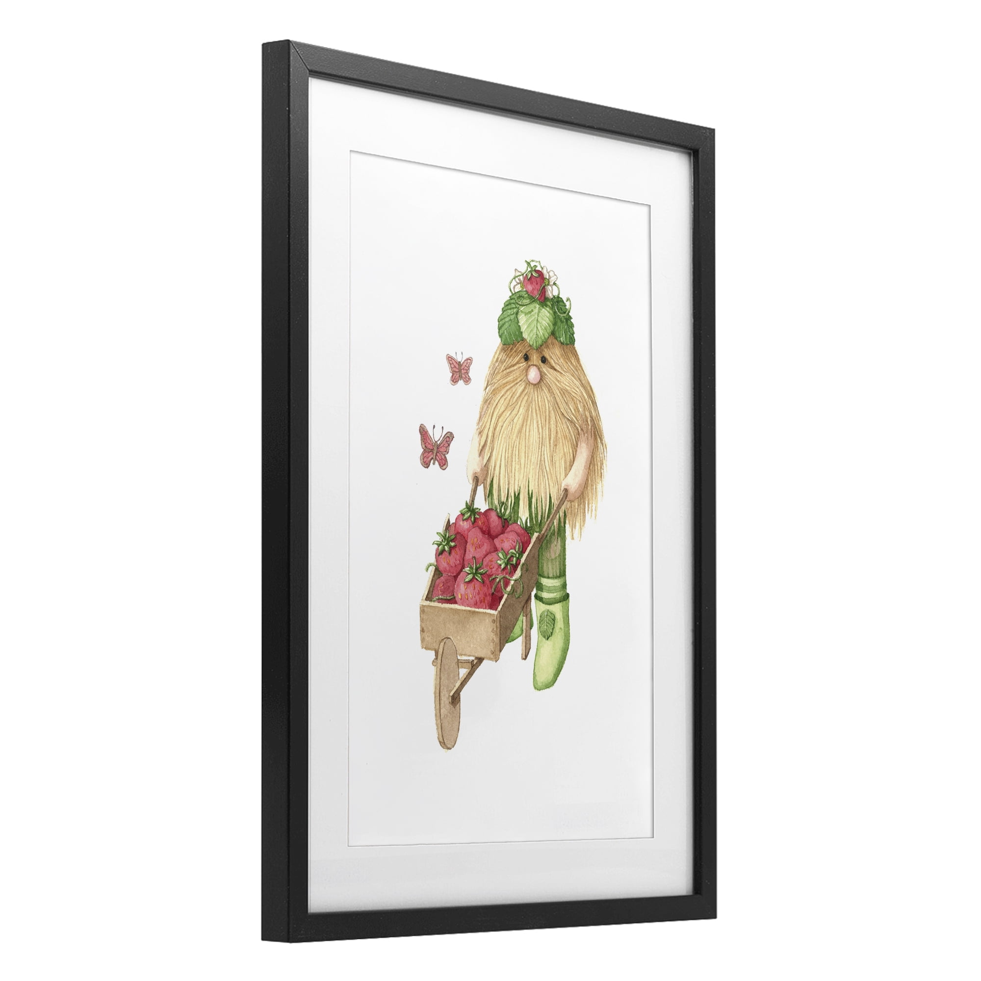 Stupell Industries Garden Elf with Wheelbarrow Black Framed Print Under Glass, design by Nancy Overton