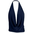 thumbnail image 2 of J. METHOD Women's Sleeveless Halter Neck Lightweight Low Cut Deep V Neck Sexy Draped Backless Top Blouse NEWT07 Navy L, 2 of 6