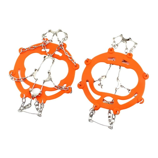 Tacos de hielo de 10 dientes, agarres, crampones de tracción simple, zapatos de invierno, clavos, cadena Naranja_M