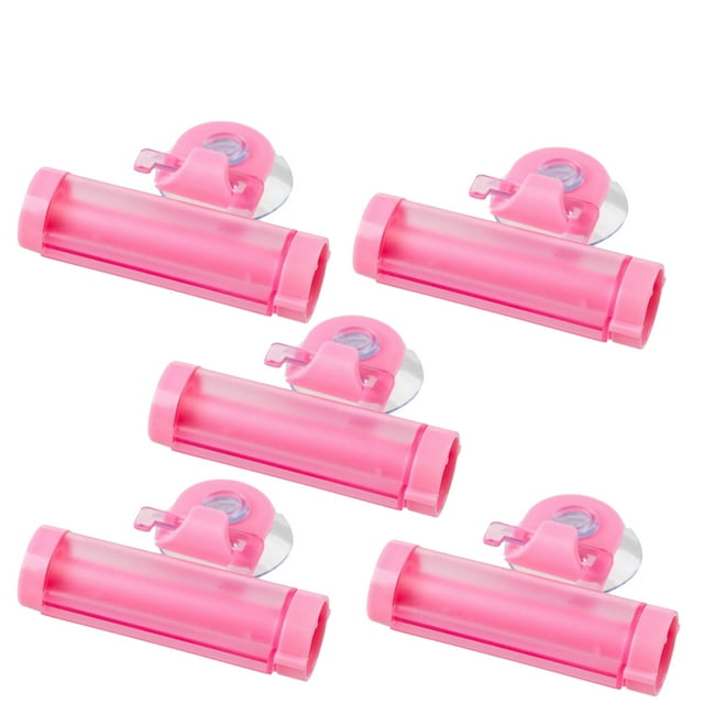 KAKOWELY toothpaste squeezer 5Pcs Creative Suction Cup Hanging Type Toothpaste Extruder Multi Function Facial Cleanser Toothpaste Manual Extruder Pink3.15"X0.91"X0.91"