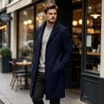 thumbnail image 4 of EANJE Men's Notched Lapel Long Overcoat, Single Breasted Button Front Casual Business Wool Blend Style Trench Coat with Side Pockets Navy 4XL, 4 of 4