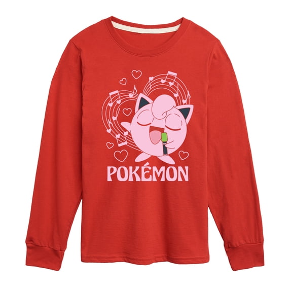 Pokemon - Jigglypuff Heart Music - Youth Boys Long Sleeve Graphic T-Shirt