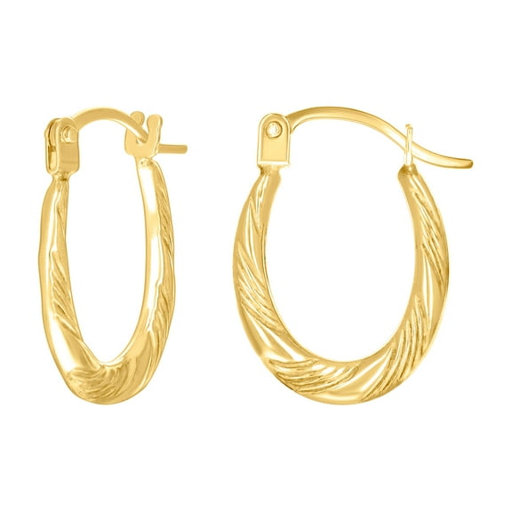 14k Yellow Gold Womens Patterned Oval Hoop Earrings 14.8x12.2mm Wide Hoop Earring for Women